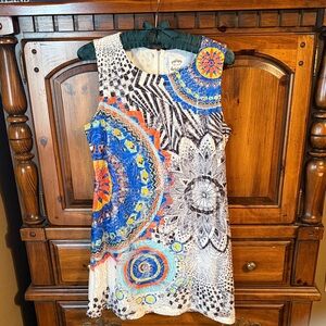 Fleur de Lis Collection Sleeveless Mini Dress in Blue, Orange & Yellow